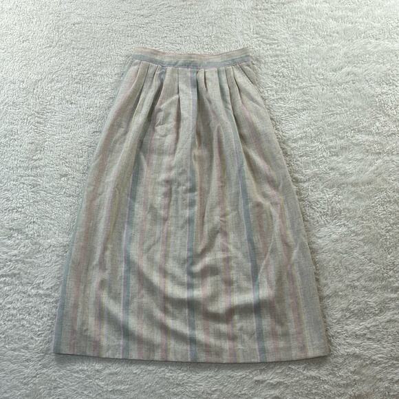 Vintage Dresses & Skirts - Vintage Star City linen feel a line cream striped midi skirt, size xs - s